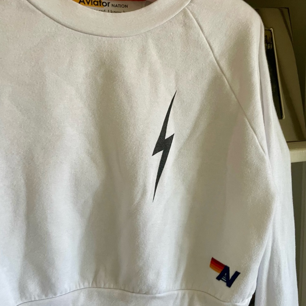 Aviator White Sweatshirt with Lightning Bolt